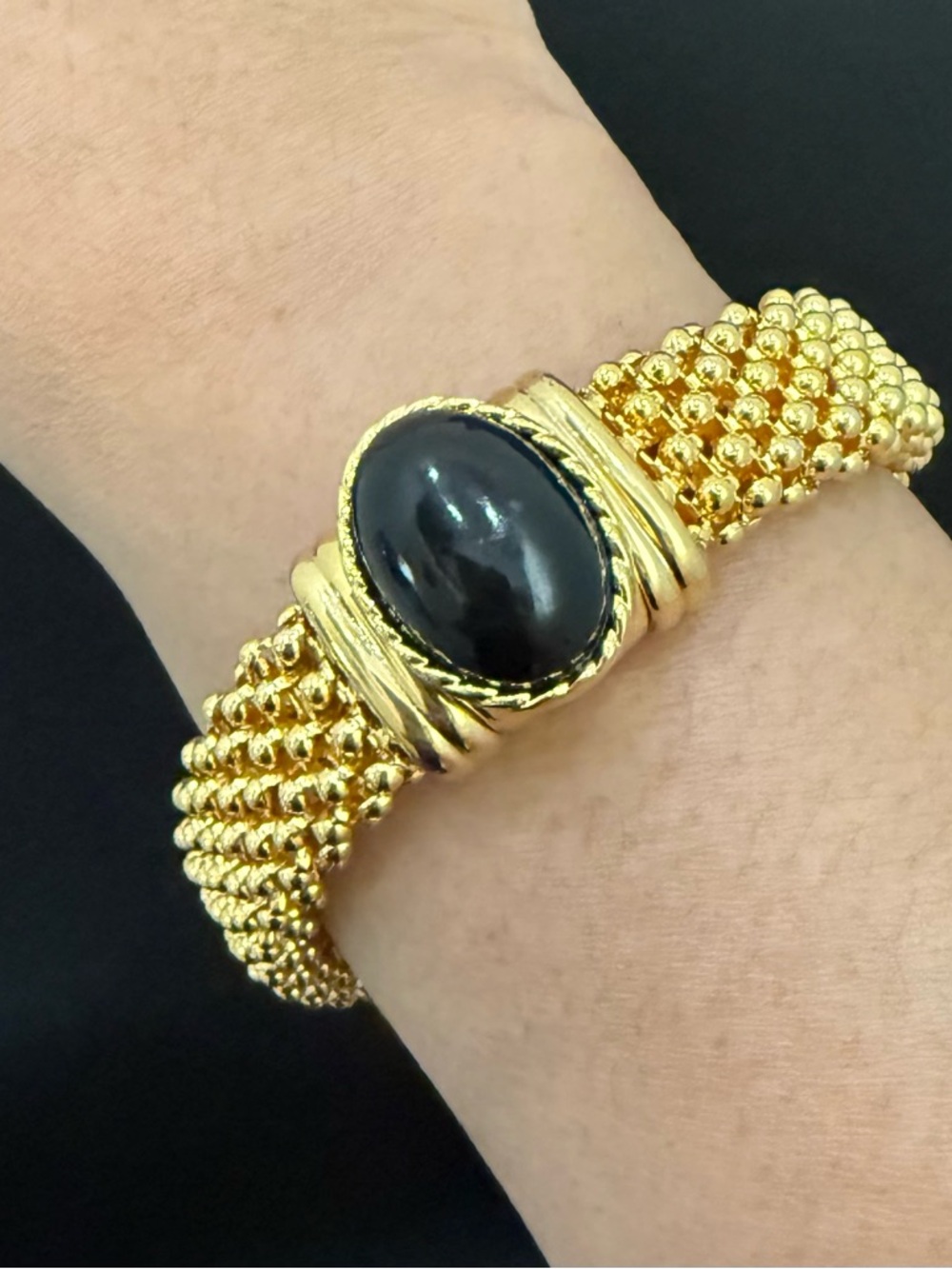 Vintage Elizabeth Taylor for AVON White Diamonds Gold Mesh Cabochon Bracelet - Picture 2 of 13